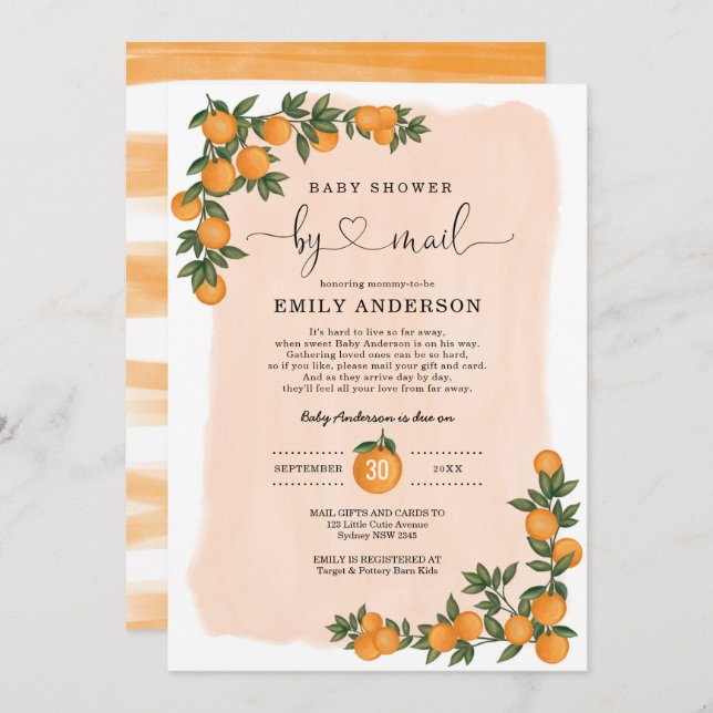 Orange Citrus Cutie Baby Shower By Mail Quarantine Invitation (Front/Back)