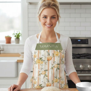 Orange Citrus Floral Peach Stripe Name Apron