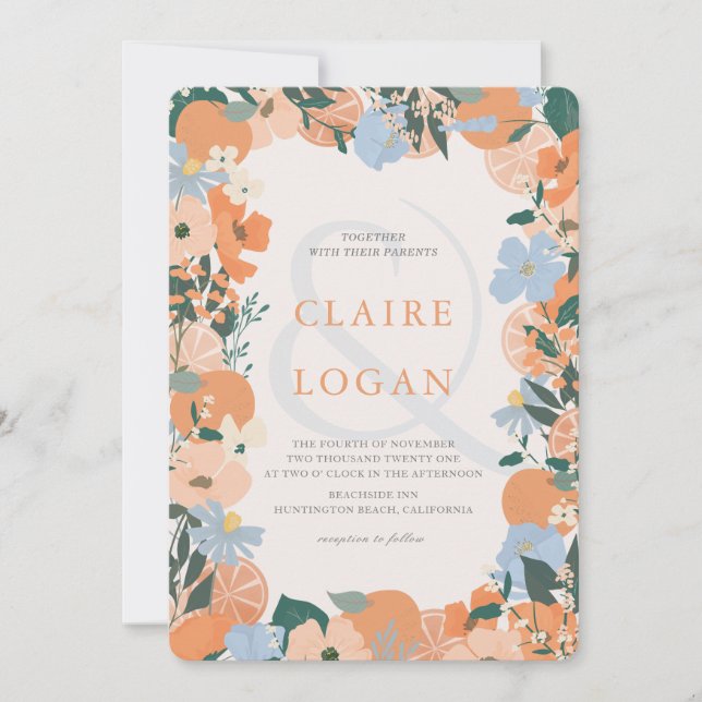 Orange Citrus Floral Wedding Invitation (Front)