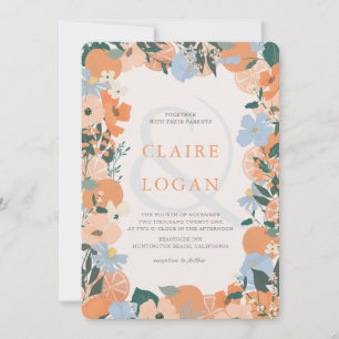 Orange Citrus Floral Wedding Invitation