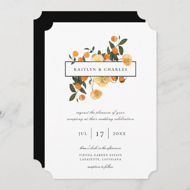 Orange Citrus Floral Wedding Invitation (Front/Back)