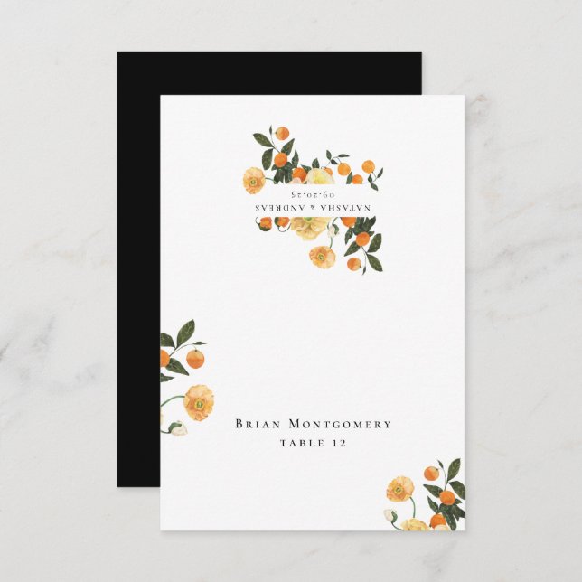 Orange Citrus Floral Wedding Place Card (Front/Back)