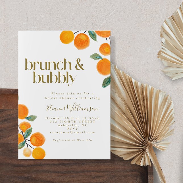 Orange Citrus Fruit Bridal Shower Brunch Bubbly Invitation (Creator Uploaded)