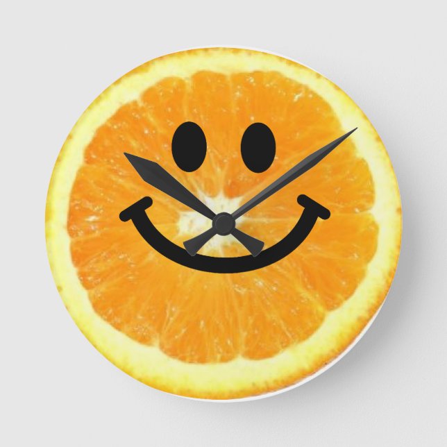 Orange Citrus Fruit Happy Face Clock (Front)