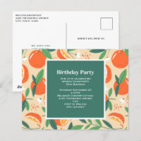 Orange Citrus Fruit Retro Pattern Birthday Invite