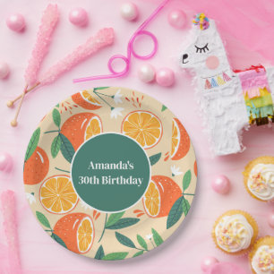 Orange Citrus Fruit Retro Pattern Birthday Paper Plate