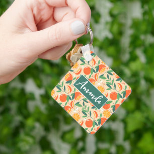 Orange Citrus Fruit Retro Pattern Key Ring