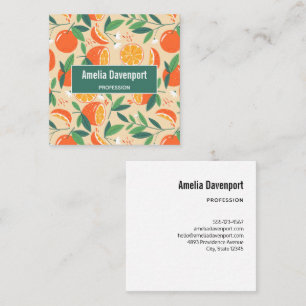 Orange Citrus Fruit Retro Pattern Square Business Card