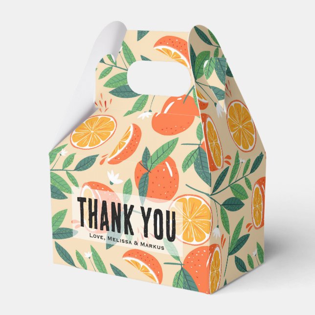 Orange Citrus Fruit Retro Pattern Thank You Favour Box (Front Side)