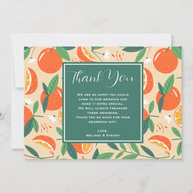 Orange Citrus Fruit Retro Pattern Wedding Thank You Card (Front)