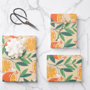 Orange Citrus Fruit Retro Pattern Wrapping Paper Sheet