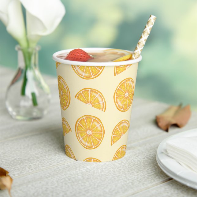 Orange Citrus Fruit Slices Illustrated Pattern Paper Cups (Insitu)