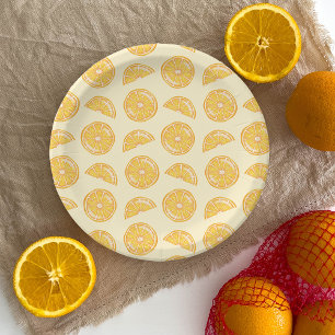 Orange Citrus Fruit Slices Illustrated Pattern  Paper Plate