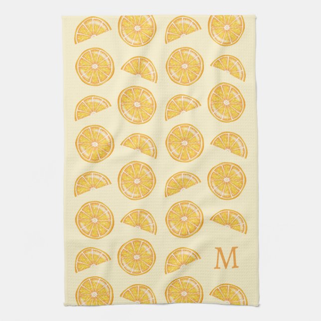 Orange Citrus Fruits With Custom Monogram Tea Towel (Vertical)