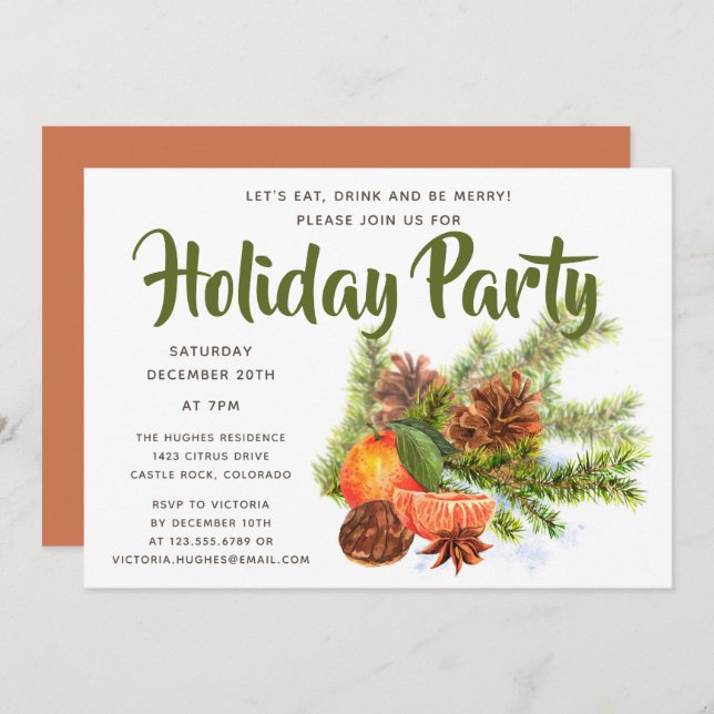 Orange Citrus Holiday Party | Christmas Party Invitation (Front/Back)