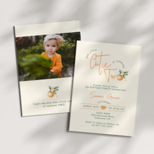 Orange Citrus Little Cutie 2nd Birthday Photo Invitation