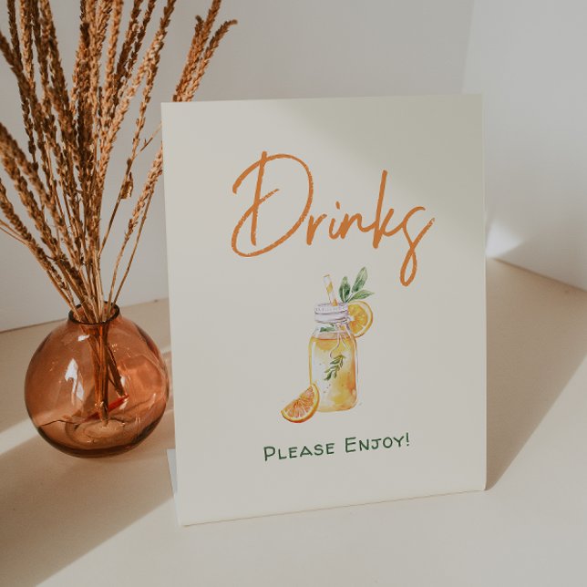 Orange Citrus Little Cutie Baby Shower Drinks Pedestal Sign (Creator Uploaded)