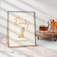 Orange Citrus Little Cutie Baby Shower Drinks Sign