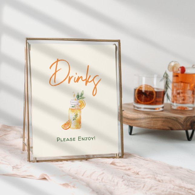 Orange Citrus Little Cutie Baby Shower Drinks Sign (Creator Uploaded)