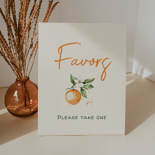 Orange Citrus Little Cutie Baby Shower Favors Pedestal Sign
