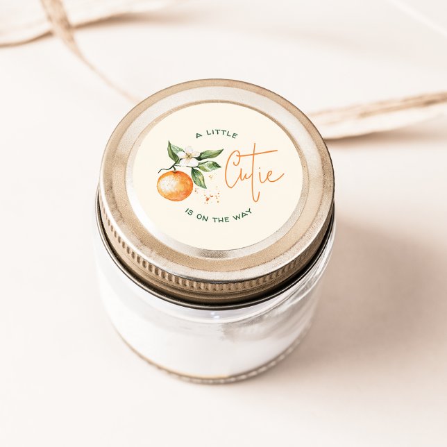 Orange Citrus Little Cutie Baby Shower Favour Classic Round Sticker (Creator Uploaded)