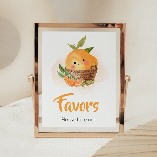 Orange Citrus Little Cutie Baby Shower Favours Poster (Little Cutie Orange Citrus Baby Shower Favors Sign)