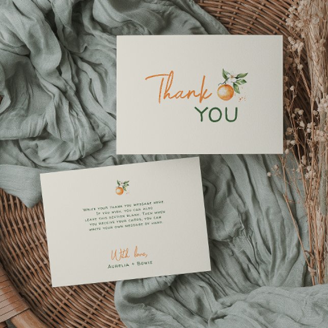 Orange Citrus Little Cutie Baby Shower Flat Thank You Card (Creator Uploaded)