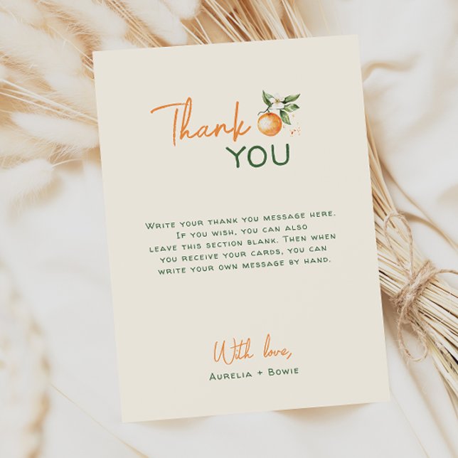 Orange Citrus Little Cutie Baby Shower Flat Thank You Card (Creator Uploaded)