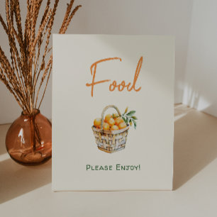 Orange Citrus Little Cutie Baby Shower Food Pedestal Sign