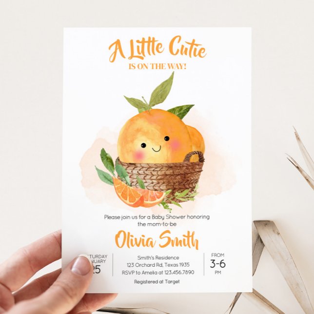Orange Citrus Little Cutie Baby Shower Invitation (Little Cutie Orange Citrus Baby Shower Invitation)