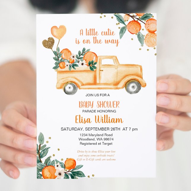 Orange Citrus Little Cutie Baby Shower Invitation (Creator Uploaded)