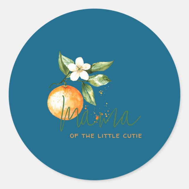 Orange Citrus Little Cutie Baby Shower Mama To Be  Classic Round Sticker (Front)