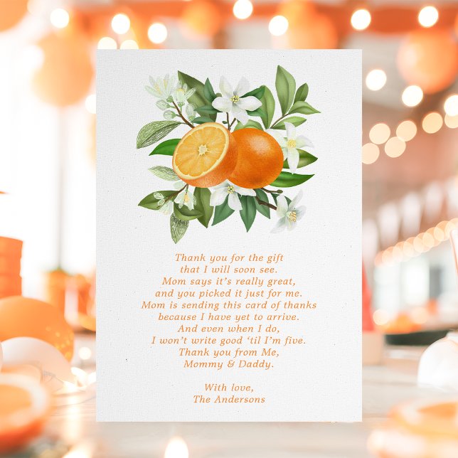 Orange Citrus Little Cutie Baby Shower Thank You Card (Creator Uploaded)