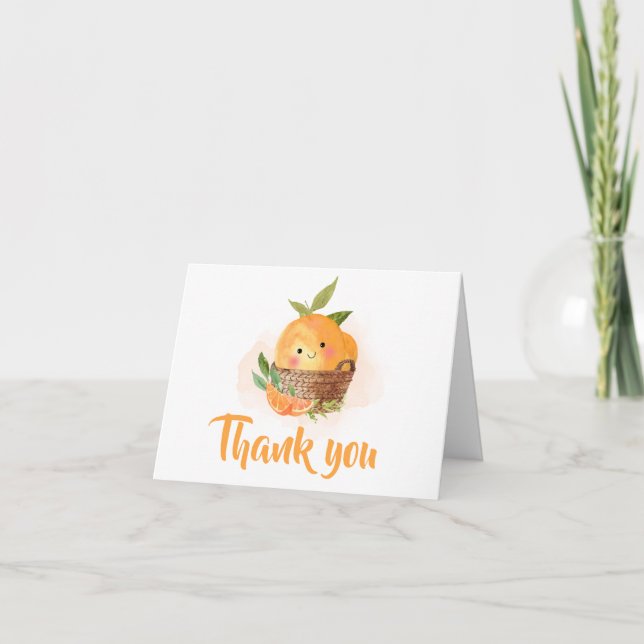 Orange Citrus Little Cutie Baby Shower Thank You Card (Front)
