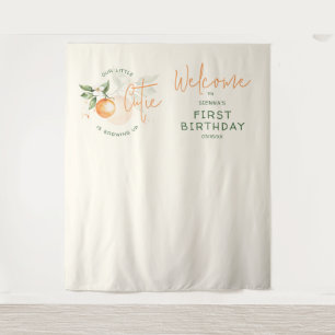 Orange Citrus Little Cutie Birthday Party Backdrop Tapestry