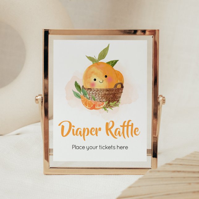 Orange Citrus Little Cutie Diaper Raffle Poster (Little Cutie Orange Citrus Baby Shower Diaper Raffle Sign)