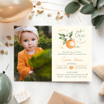Orange Citrus Little Cutie First Birthday Photo  Invitation<br><div class="desc">Celebrate your little one's special day with our orange citrus little cutie first birthday photo invitation. This zesty design features a delightful citrus orange clementine fruit theme, brought to life with a simple boho-inspired watercolor style. It is ideal for celebrating a little boy or girl in a joyful and vibrant...</div>