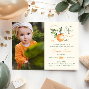 Orange Citrus Little Cutie First Birthday Photo  Invitation
