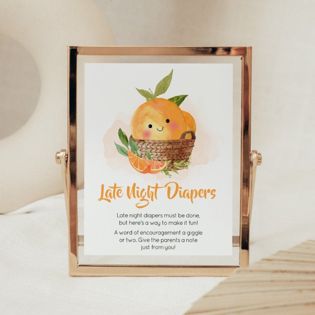 Orange Citrus Little Cutie Late Night Diapers Poster (Little Cutie Orange Citrus Baby Shower Late Night Diapers Sign)