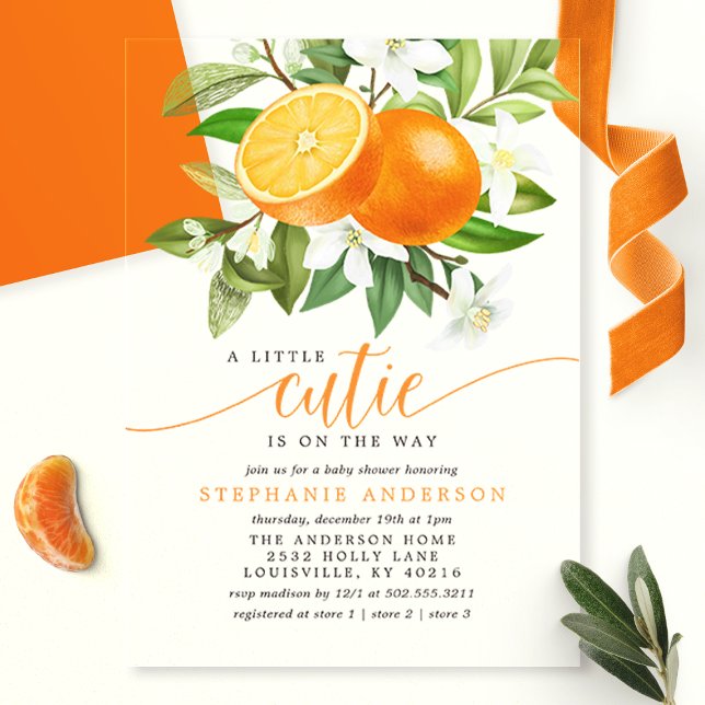 Orange Citrus Little Cutie On The Way Baby Shower Acrylic Invitations (Creator Uploaded)