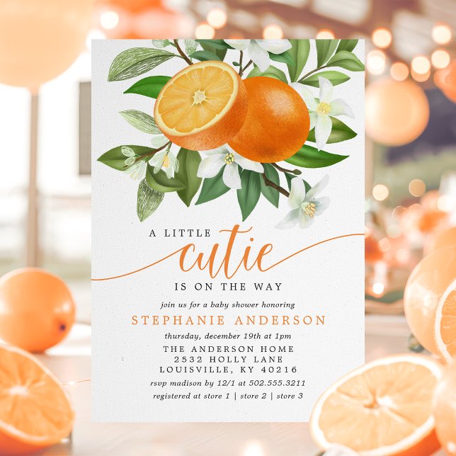 Orange Citrus Little Cutie On The Way Baby Shower Invitation (Creator Uploaded)