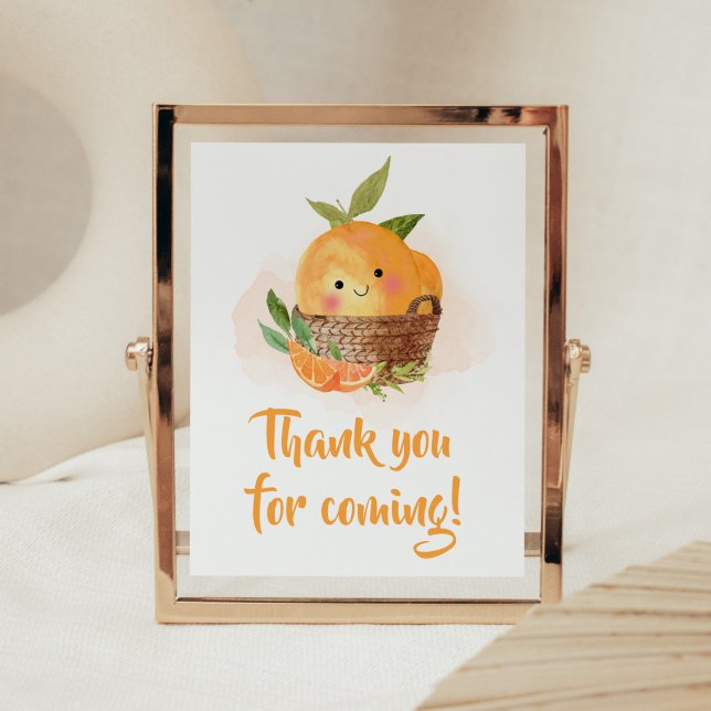 Orange Citrus Little Cutie Thank you for Coming Poster (Little Cutie Orange Citrus Baby Shower Thank you for Coming Sign)