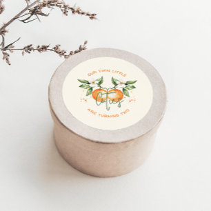 Orange Citrus Little Cutie Twin Birthday Favour Classic Round Sticker