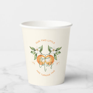 Orange Citrus Little Cutie Twin Birthday Party Paper Cups
