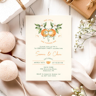 Orange Citrus Little Cuties Twin Birthday Party Invitation