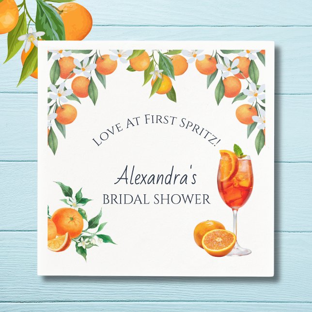 Orange Citrus Love at First Spritz Bridal Shower  Napkin (Creator Uploaded)