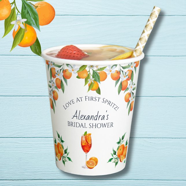 Orange Citrus Love at First Spritz Bridal Shower  Paper Cups (Creator Uploaded)