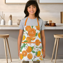 Orange Citrus Pattern Watercolor Chef Kids Name