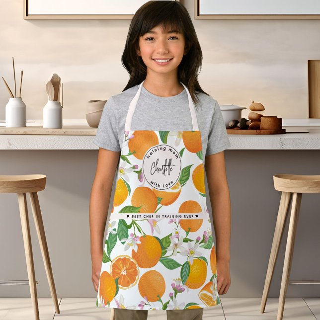Orange Citrus Pattern Watercolor Kids Name Apron (Orange Citrus Pattern Watercolor Kids Name Apron)
