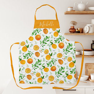 Orange Citrus Summer Floral Botanical Pattern Apron